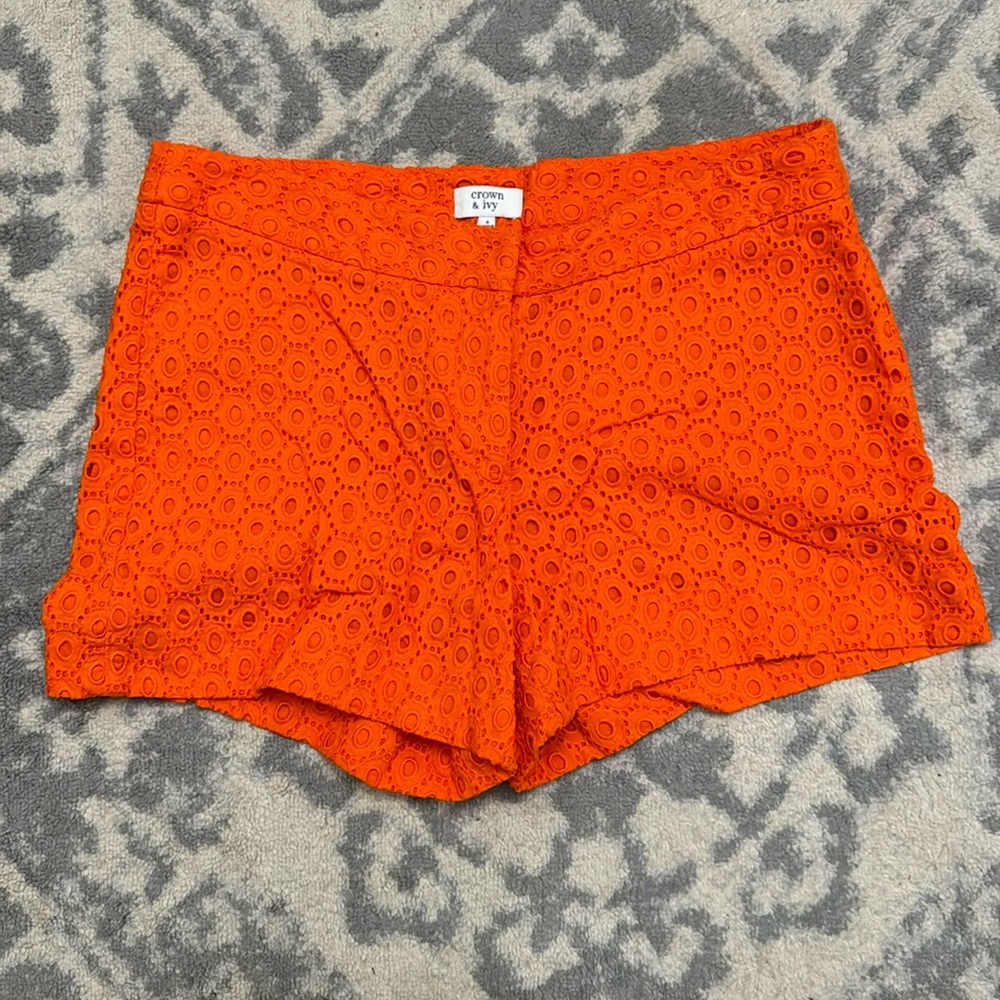 Crown & Ivy Orange eyelet shorts